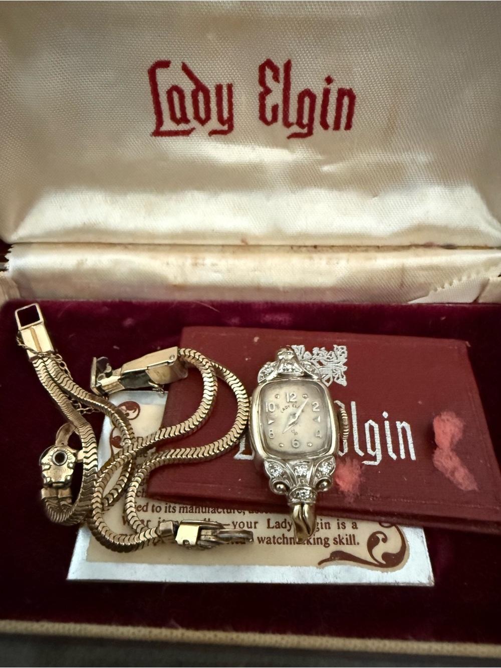 14 Karat Yellow Gold Lady Elgin Vintage Watch With Original Box